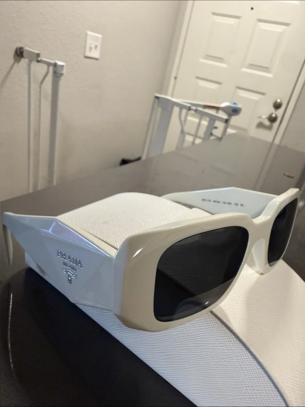 Prada Chunky White Frame Sunglasses with Dark Lenses